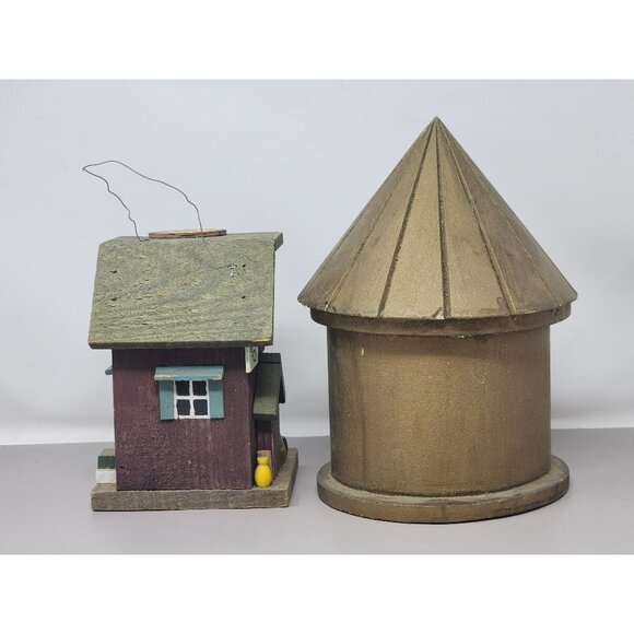 2 Rustic Handcrafted Wooden Birdhouse Round Wooden & General Store - Picture 3 of 13